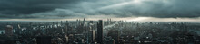 Cloudy Stormy Weather Over A Vast Panoramic View Of A City Skyline - Stormy Weather - Emblematic Cityscape - Cloudy  Stormy Weather - Tall Skyscrapers - Apocalyptic Mood