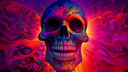 Poster - Colorful Background Painting Of Skull. Generative ai
