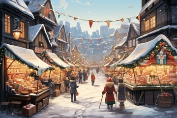 Wall Mural - Yuletide Markets - Generative AI