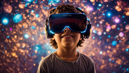 Wall Mural - Little boy in virtual reality glasses