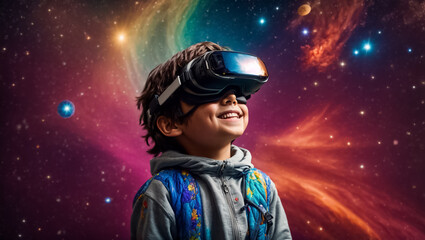 Wall Mural - Little boy in virtual reality glasses dream