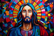 Colorful stained glass of Jesus Christ. Generative AI.