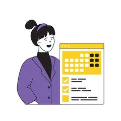Poster - contact us concept with cartoon people in flat design for web. woman connecting with clients, using 