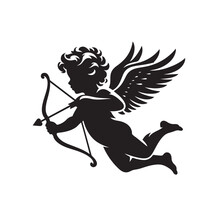 Intricate Details Bring To Life The Grace Of A Valentine Cupid's Black Silhouette - Vector Stock For Valentine Day
