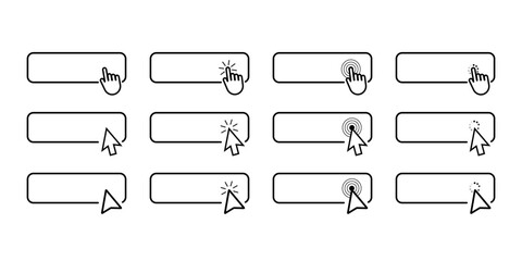 Poster - Set of Black and White Clicking Hand Icons for Web Buttons - Vector Illustration