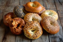 Close-up Of Various Fresh Delicious Bagels