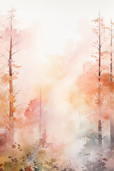 Canvas Print - Watercolor autumn foggy forest. Vertical printable wall art, digital nature painting