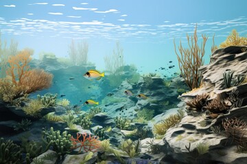 Wall Mural - Underwater view of coral reef with fish. Underwater world, Discover ocean rejuvenation through a collaborative restoration of marine ecosystems, AI Generated