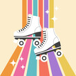 © Tatiana - Vintage roller skates on a rainbow background. Retro icon, illustration in flat cartoon style. Vector