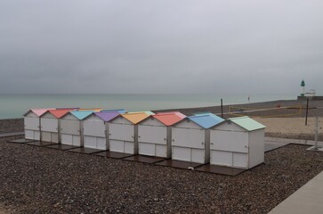 Wall Mural - branded beach huts in Le Treport, France 