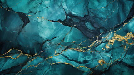 Abstract green marble background with golden veins pain	
