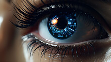 Close-up Of A Person's Eye With Cryptocurrency Symbols Reflected, Symbolizing The Transparency And Security Of Blockchain Technology In Financial Transactions