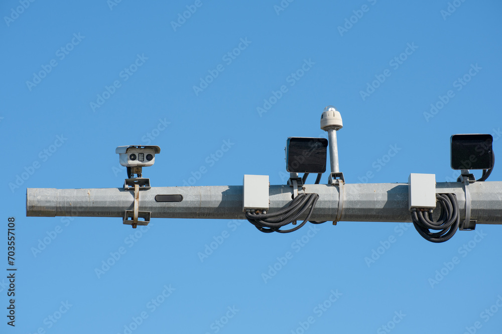 Traffic security camera that displays vehicle passes on the pole Stock ...