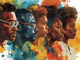 Fototapeta  - Black History Month colourful abstract illustration of Diverse representations of African-American across different fields