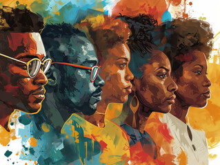 black history month colourful abstract illustration of diverse representations of african-american a