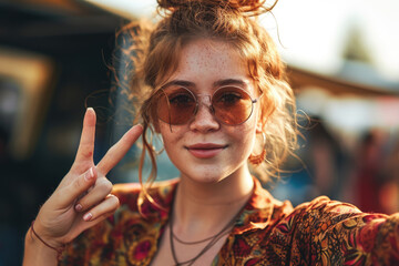 Gen Z girl showing peace gesture