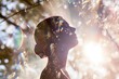Double exposure of a profile of a woman, and bushes and flowers - AI Generated