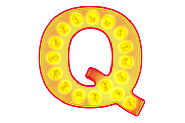 Poster - Light bulb letter Q, glowing retro font. 3D rendering isolated on transparent background