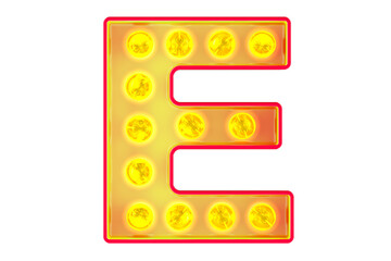 Poster - Light bulb letter E, glowing retro font. 3D rendering isolated on transparent background