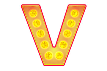 Poster - Light bulb letter V, glowing retro font. 3D rendering isolated on transparent background