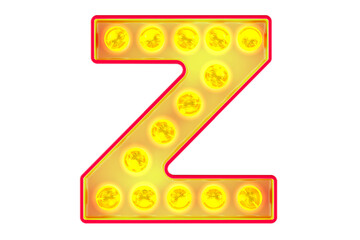 Poster - Light bulb letter Z, glowing retro font. 3D rendering isolated on transparent background