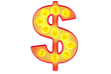 Wall Mural - Light bulb dollar sign, glowing retro font. 3D rendering isolated on transparent background