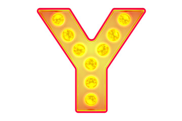Poster - Light bulb letter Y, glowing retro font. 3D rendering isolated on transparent background