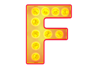 Poster - Light bulb letter F, glowing retro font. 3D rendering isolated on transparent background