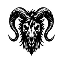 Vector Logo Of An Evil Skeleton. Black And White Logo Of A Scary Goat Skull. Professional Logo For Tattoos, Emblems, Logos