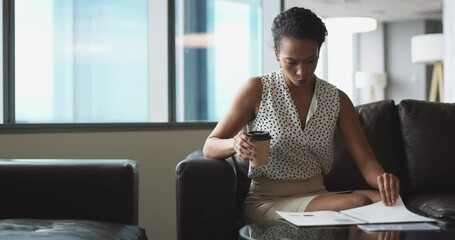 Aufkleber - phone call, reading file and business woman answer communication from user, financial advisor or inv