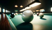Billiard Balls On Green Billiard Table. Billiard Concept.