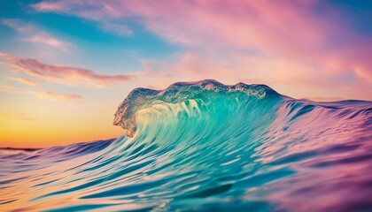 Wall Mural - Blue ocean wave at sunset. Beautiful nature background. 3d rendering