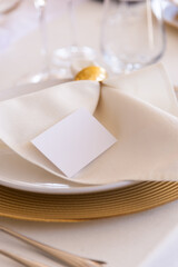 Wall Mural - table setting with a name at a wedding event close-up. space for text