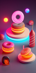 Wall Mural - Abstract neon glowing 3d food elements.