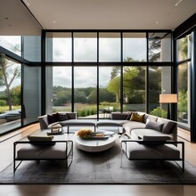 A Luxurious Modern Living Room With Sleek Furniture And Floor-to-ceiling Windows2