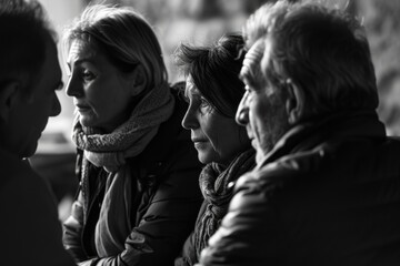 Poster - A group of individuals sitting next to each other. Suitable for team collaboration, social gatherings, or discussions. Can be used in various contexts