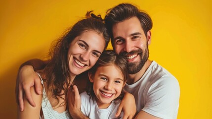 Poster - A picture of a man, woman, and child posing together for a photograph. This versatile image can be used in various contexts