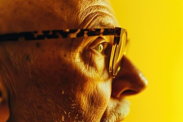 Poster - Person wearing glasses in a close-up shot. Can be used to illustrate vision, eye health, or professional concepts