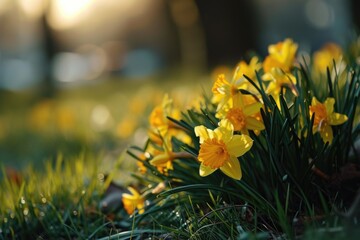Poster - A beautiful bunch of yellow flowers in the grass. Perfect for adding a touch of nature to any project