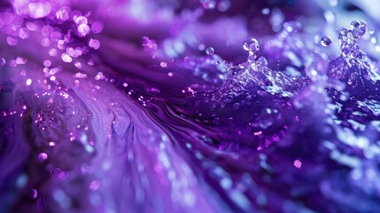 Poster - A close-up view of a purple flower with water droplets. This image captures the beauty and detail of nature. Perfect for use in botanical or nature-themed projects