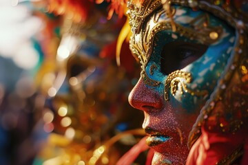 Poster - A close up view of a person wearing a costume. This image can be used for various purposes