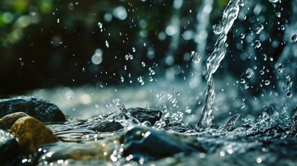 Poster - Water pouring over rocks, perfect for nature or relaxation themed projects