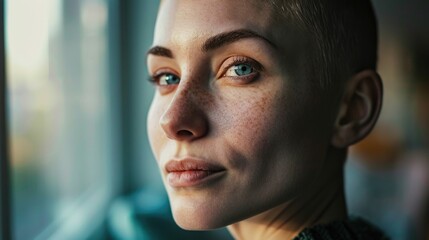 Poster - A close-up shot of a person looking out a window. Suitable for various applications