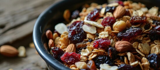 Canvas Print - Trail mix, also known as gorp, is a snack mix with granola, dried fruit, nuts, and sometimes candy, made for hiking.