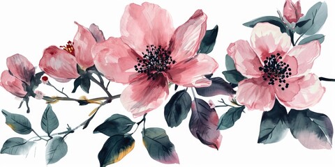 Poster - A painting of pink flowers on a white background. Suitable for various design projects