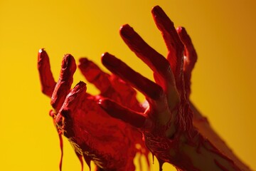 Poster - A gruesome image of a hand covered in blood, with blood dripping down. Suitable for horror or crime-related themes