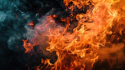 Poster - A close up view of a fire with smoke billowing out. This image can be used to depict concepts such as danger, destruction, heat, or energy