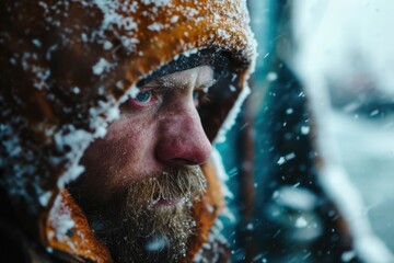 Poster - A man with a beard wearing a jacket and hat. Suitable for various uses