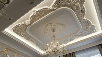 Poster - A chandelier hanging in a room. Perfect for interior design projects