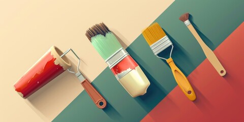 Aufkleber - A set of paint brushes and a paint can, perfect for all your painting needs.